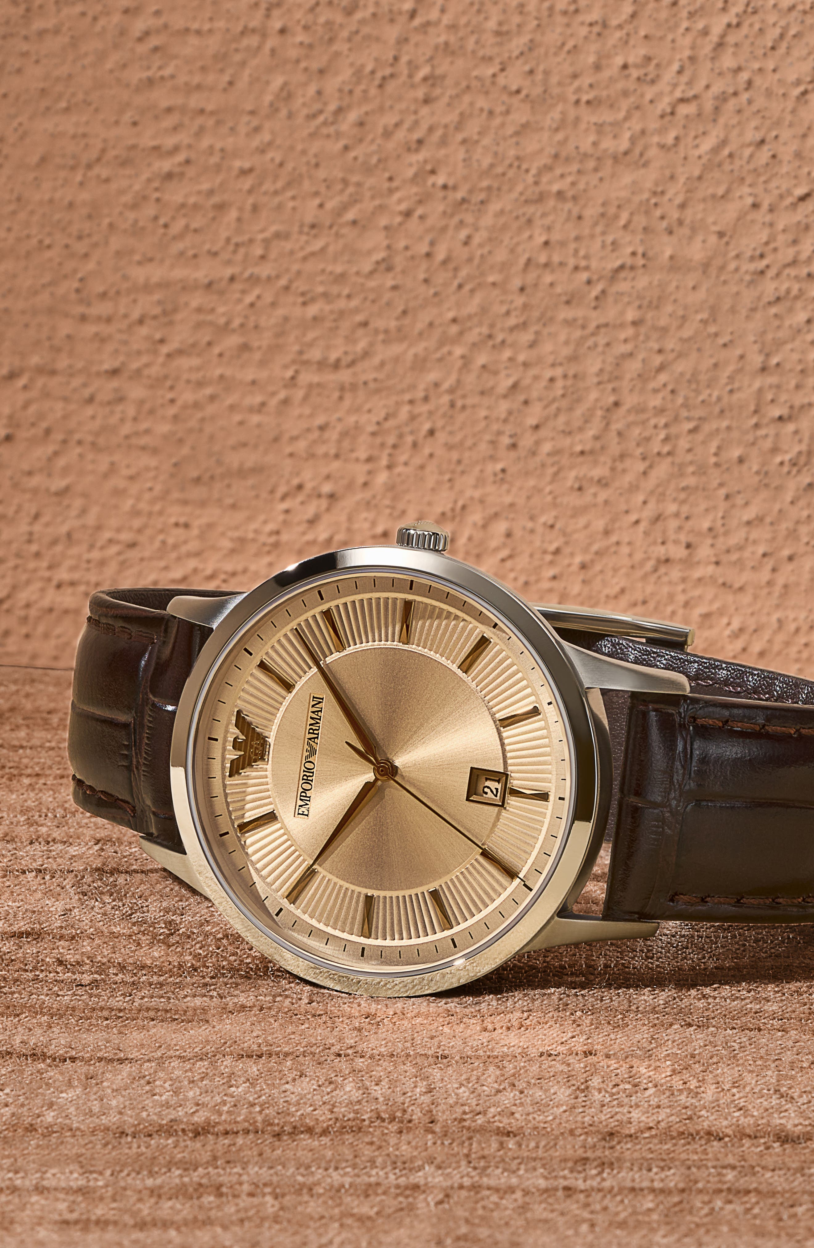 Three-Hand Leather Strap Watch, 43mm (Men) | Nordstrom