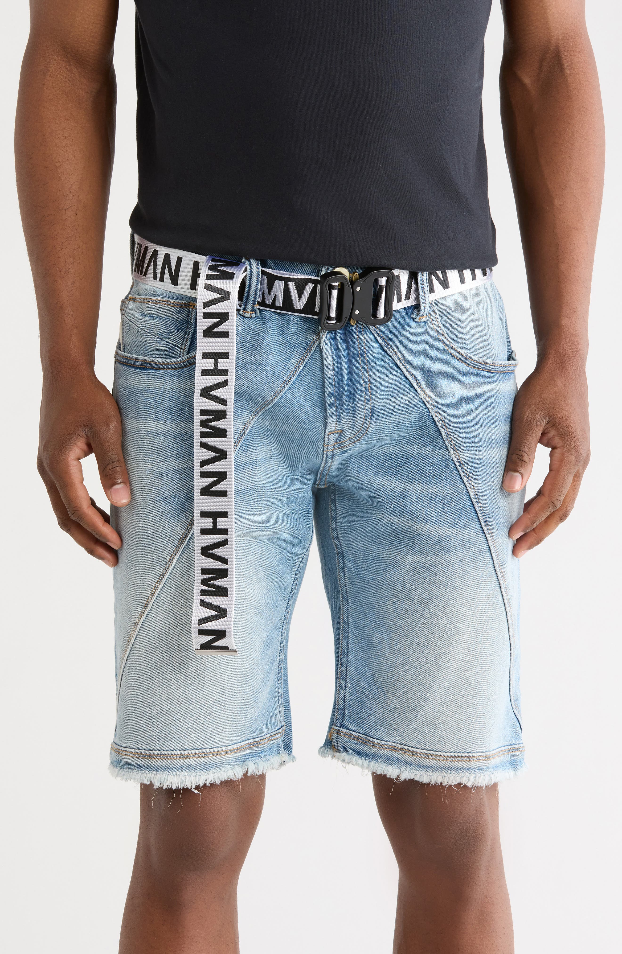 HVMAN Mero Slim Raw Hem Cutoff Denim Shorts