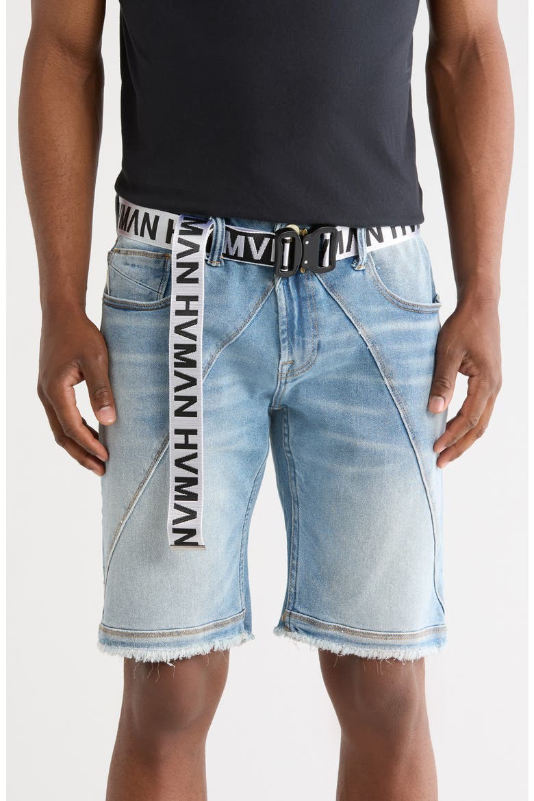 Mero Slim Raw Hem Cutoff Denim Shorts, Main, color, ACID