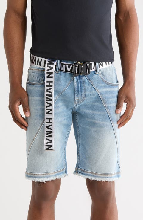 Mero Slim Raw Hem Cutoff Denim Shorts (Acid)