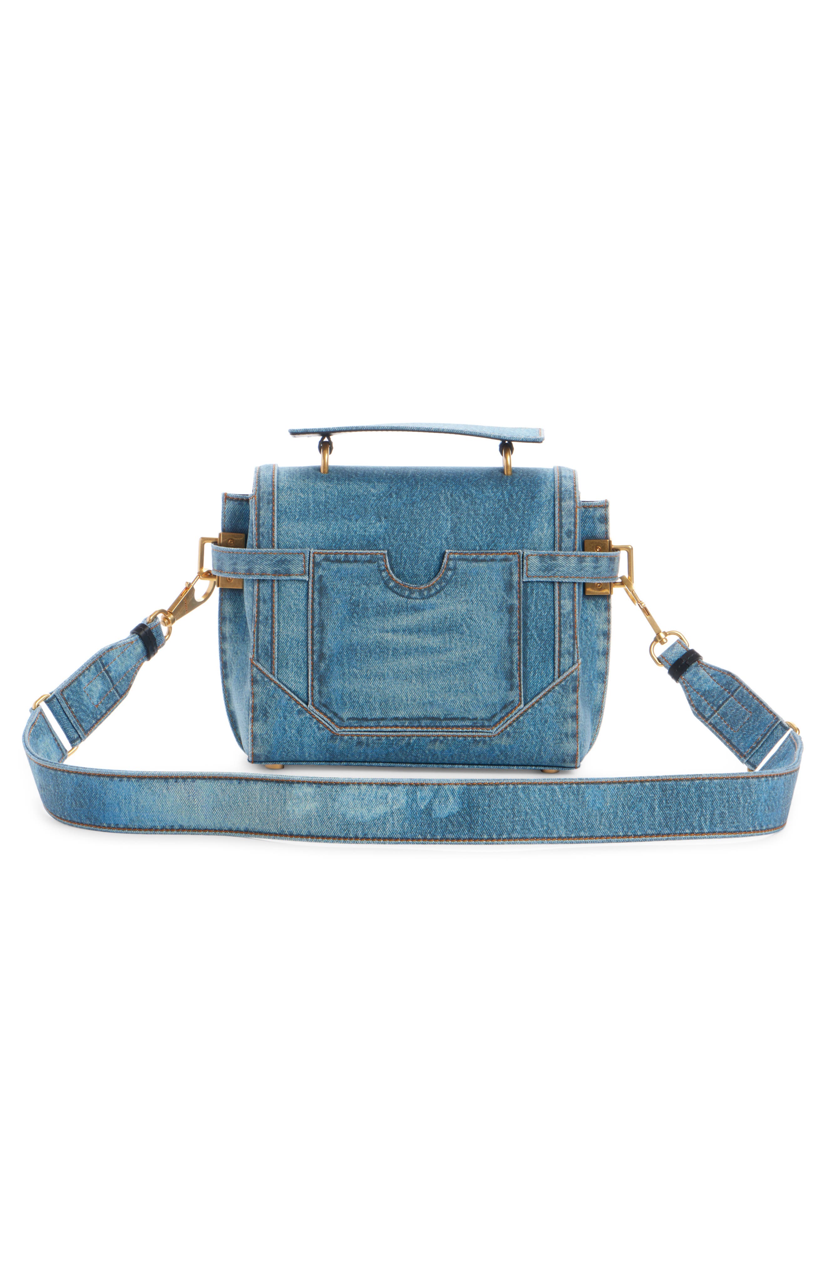 Balmain B-Buzz 23 Denim Top Handle Bag, Alternate, color, 