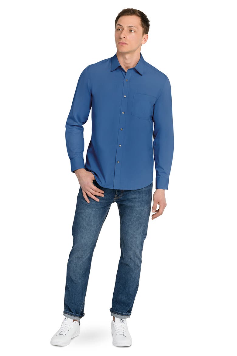 Hudson Reworked Slim Fit Solid Cotton Button-Up Shirt, Alternate, color, MED BLUE
