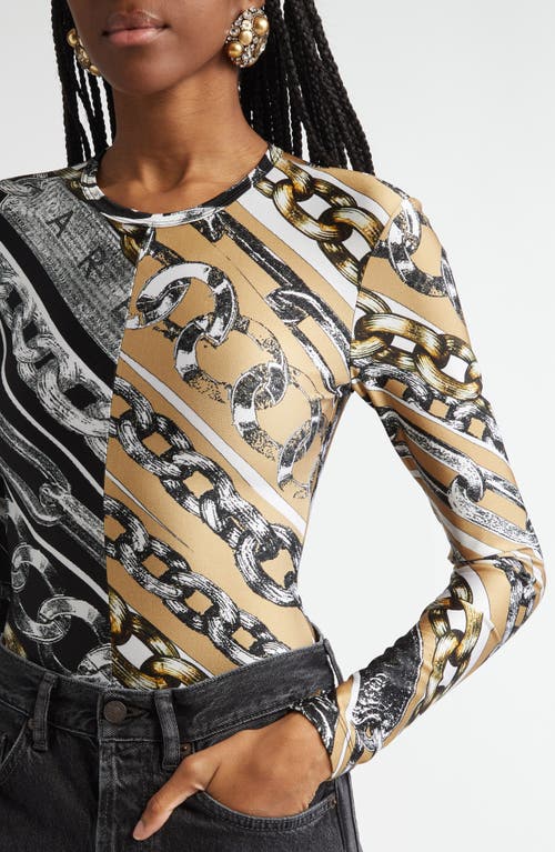 Area Chain Link-print Bodysuit In Black/beige Multi