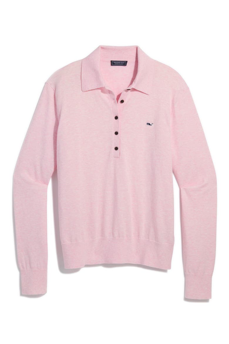 Cotton and Cashmere Polo Sweater, Alternate, color, PINK DRINK HEATHER