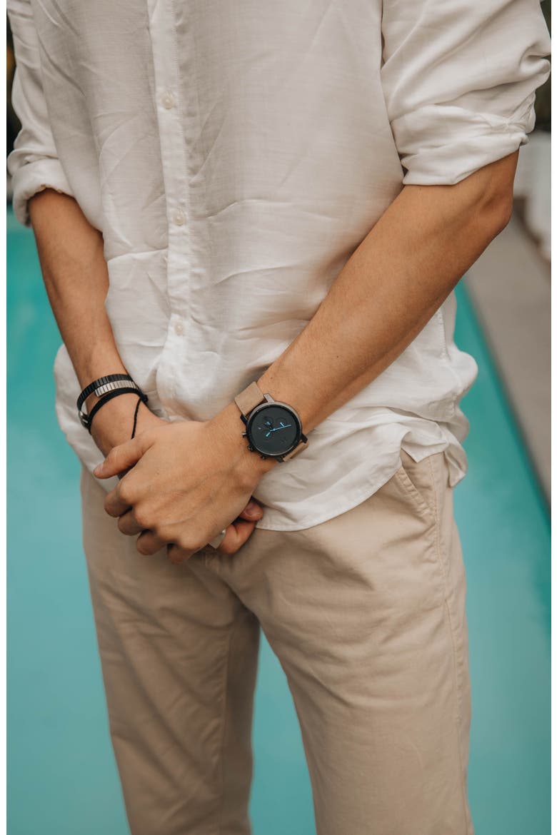 Chronograph Leather Strap Watch, 45mm, Alternate, color, GUNMETAL