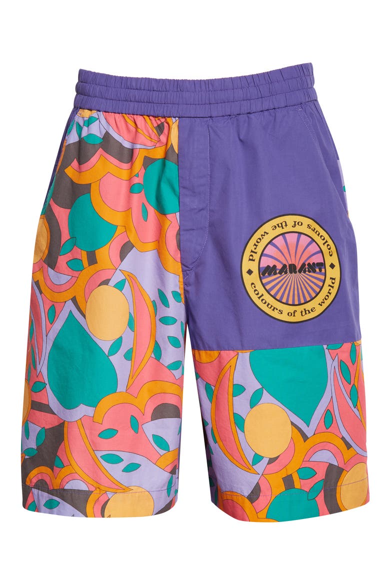 Laverneo Abstract Print Cotton Logo Shorts, Alternate, color, VIOLET