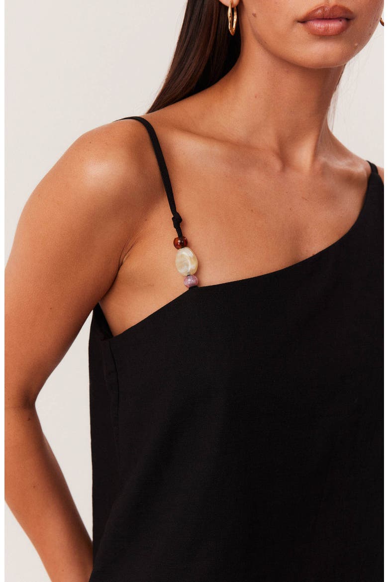 Ismene Asymmetrical One Shoulder Linen & Cotton Blend Top, Alternate, color, BLACK