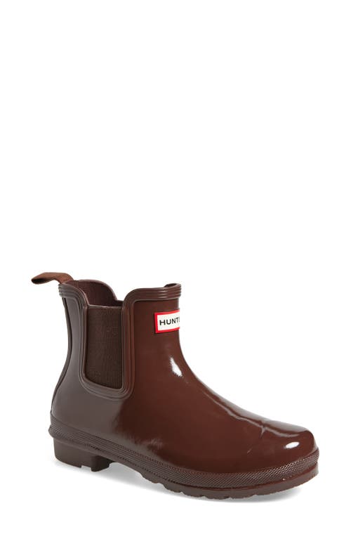 Shop Hunter Original Gloss Waterproof Chelsea Boot In Brown Bolt
