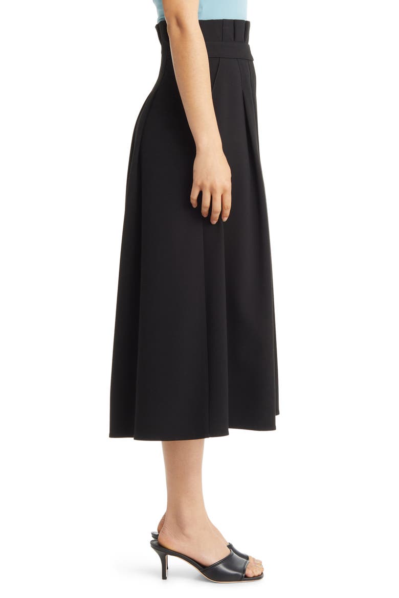 Paperbag Waist A-Line Midi Skirt, Alternate, color, BLACK