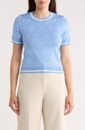 Adrianna Papell Short Sleeve Jacquard Sweater