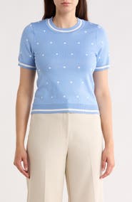 Adrianna Papell Short Sleeve Jacquard Sweater