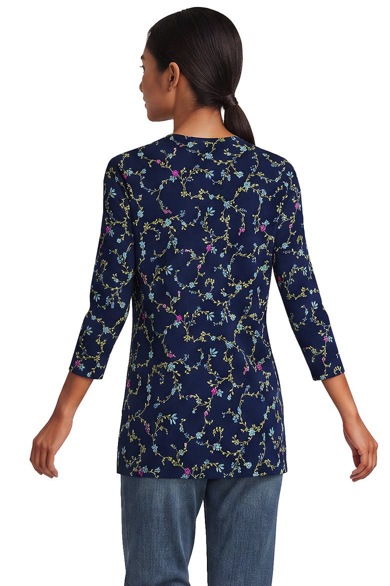 3/4 Sleeve Cotton Supima Tunic, Alternate, color, Deep Sea Multi Floral Vine