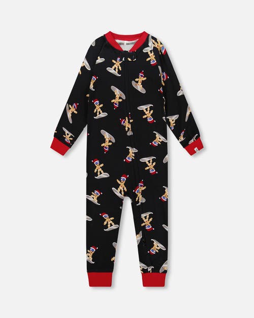 Deux Par Deux Organic Cotton Interlock One-piece Pajama Cookie In Black