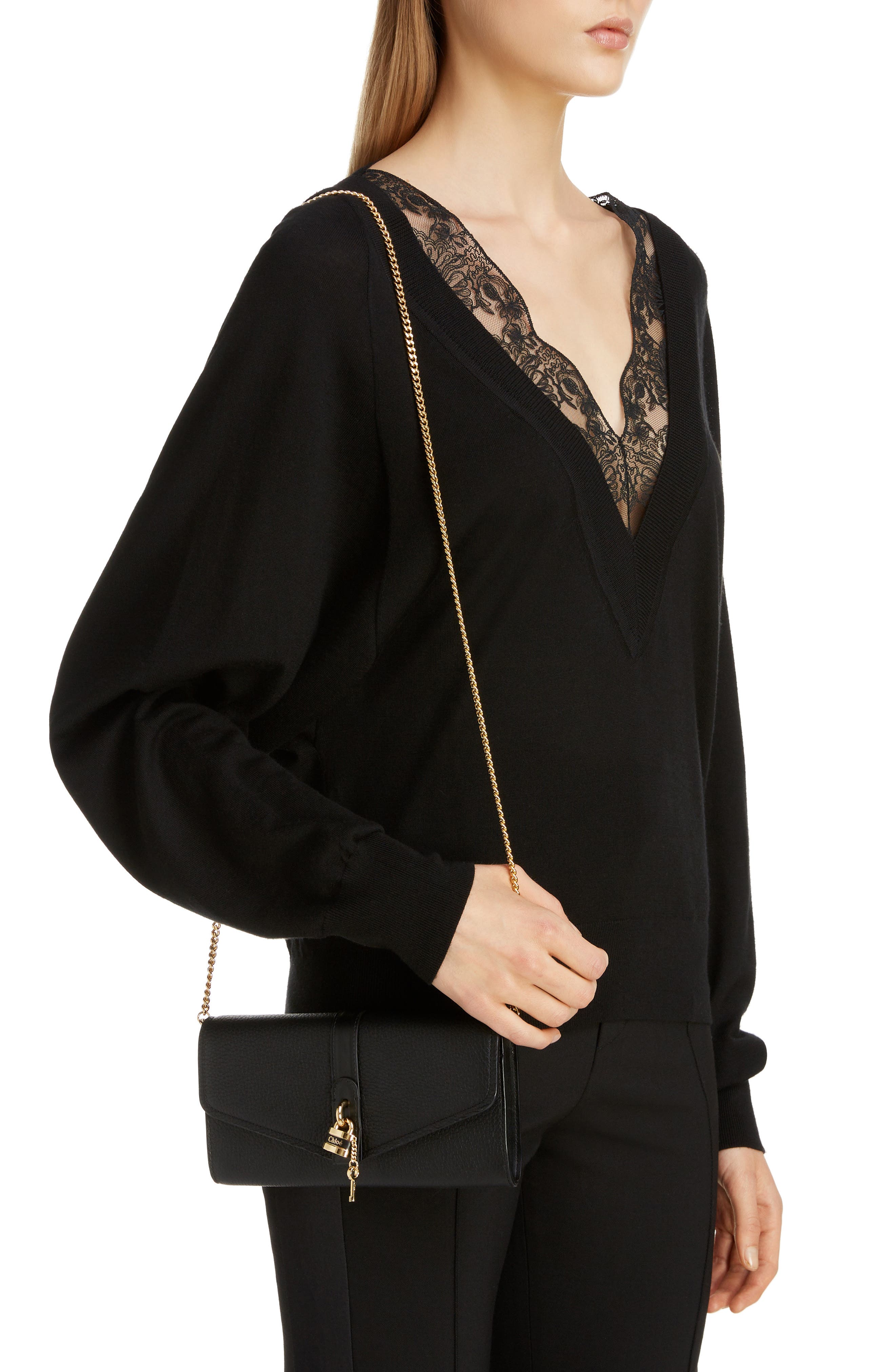 Aby Long Leather Wallet on a Chain, Alternate, color, BLACK