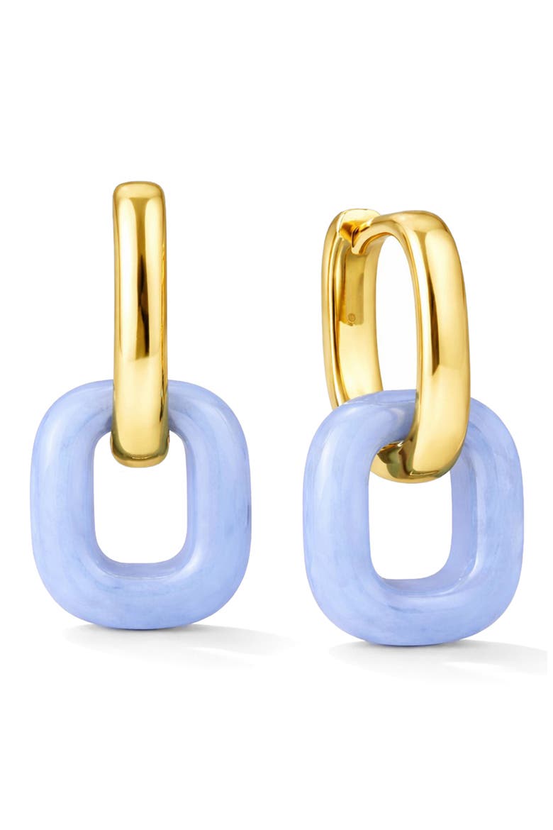 Square Baby Blue Lucite Drop Hoop Earrings, Main, color, GOLD