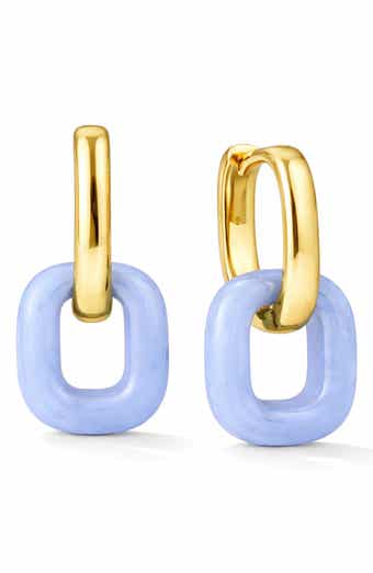 Square Baby Blue Lucite Drop Hoop Earrings