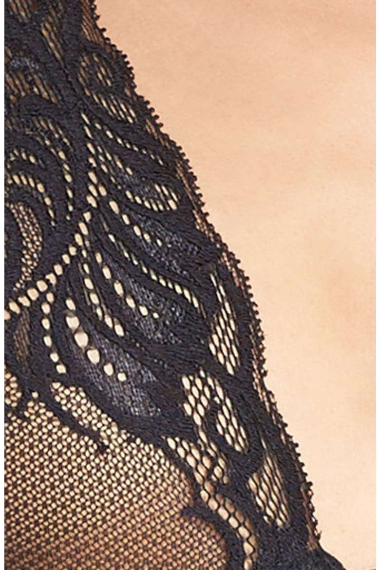 'Feathers' Lace Bodysuit, Alternate, color, BLACK