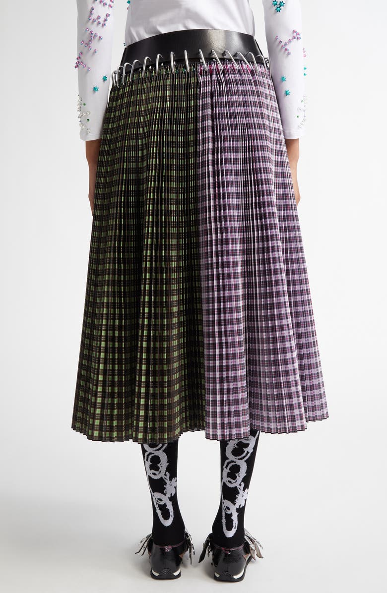 Chopova Lowena Catherine Mixed Plaid Pleated Carabiner Midi Skirt, Alternate, color,