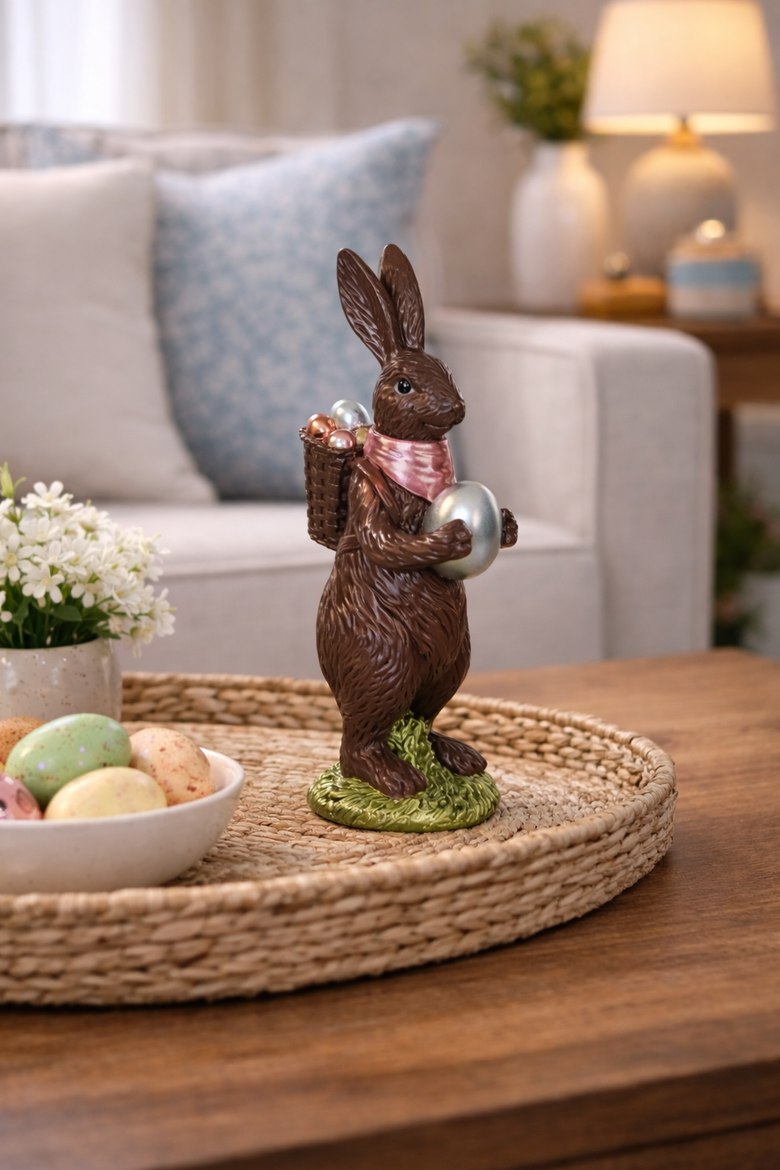 Chocolate Medium Easter Rabbit Figurine, Alternate, color, Brown