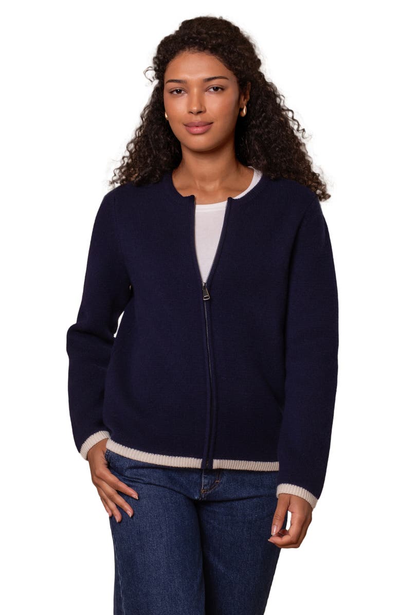 Celtic & Co. Zip Through Knitted Jacket, Main, color, Dark Navy Tipped