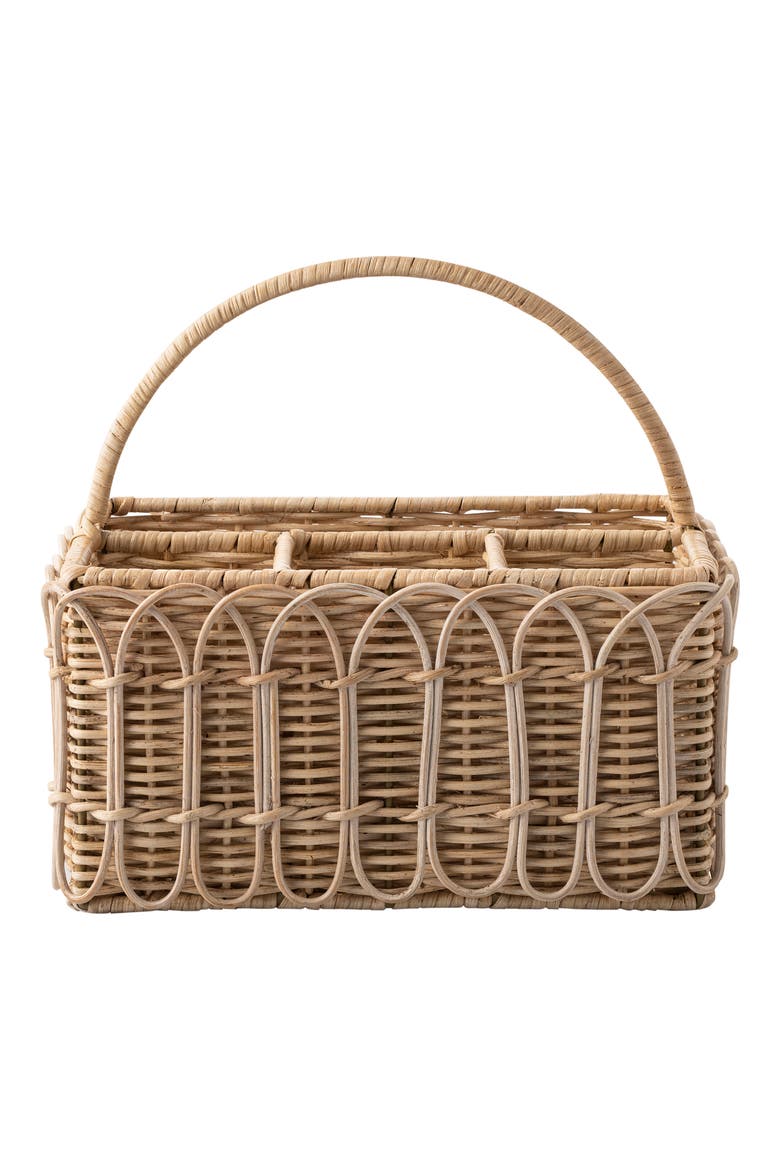 Provence Rattan Flatware Basket, Main, color, WHITEWASH