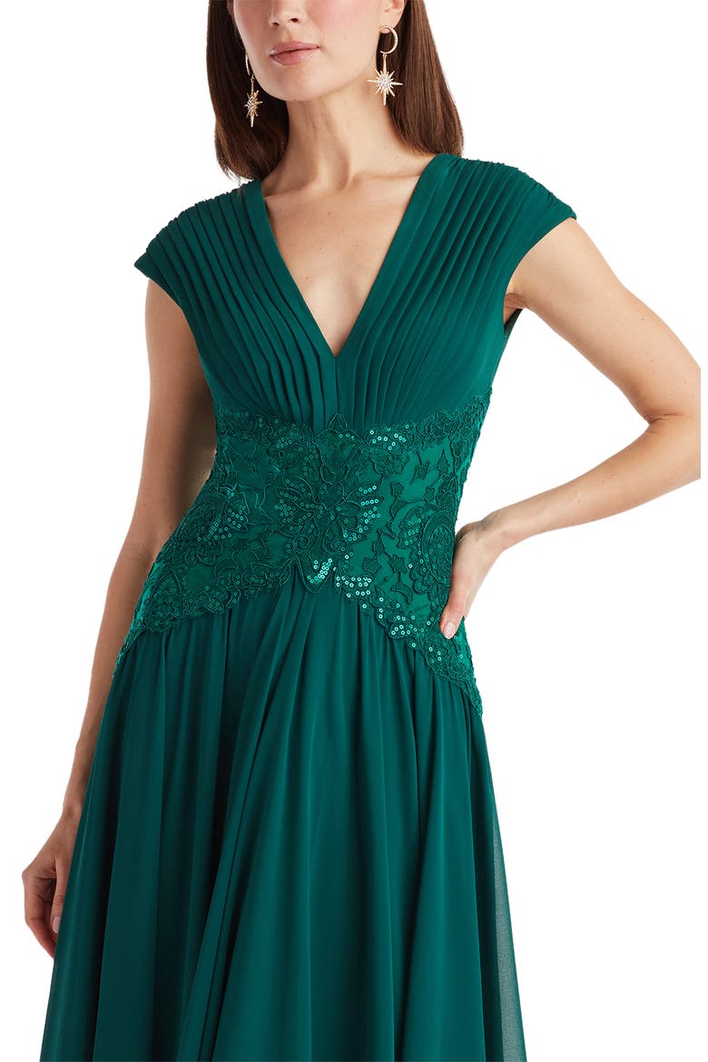 Sequin Pleated Chiffon Midi Dress, Alternate, color, ELM