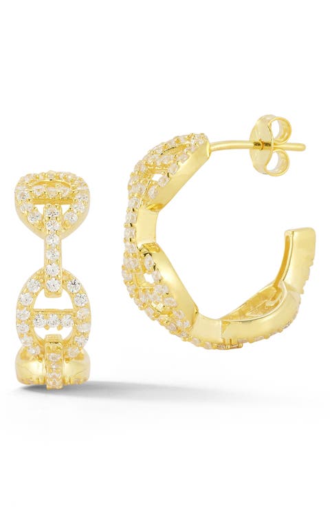 Pavé Cubic Zirconia Mariner Link Hoop Earrings