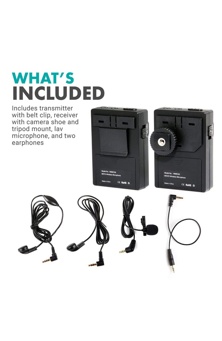 MOVO WMIC50 2.4GHz Wireless Lavalier Microphone System for Cameras, Alternate, color, Black