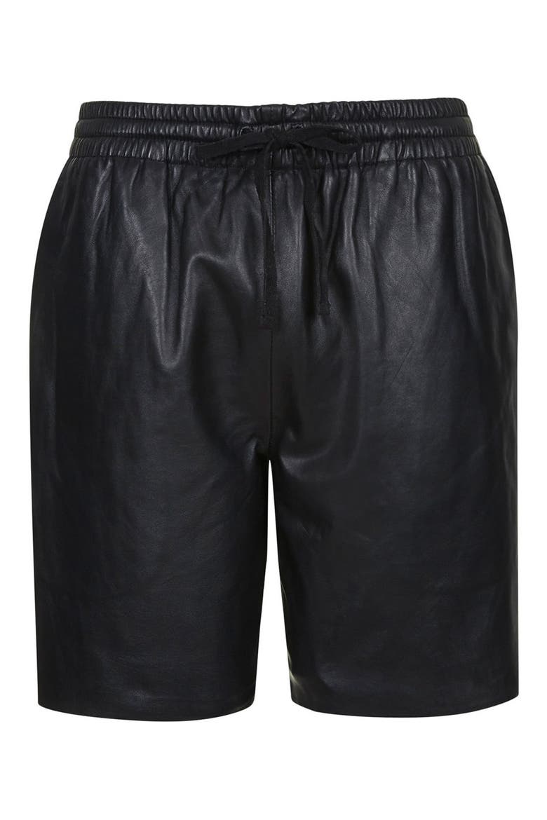 Topshop Lambskin Leather Shorts, Alternate, color, BLACK