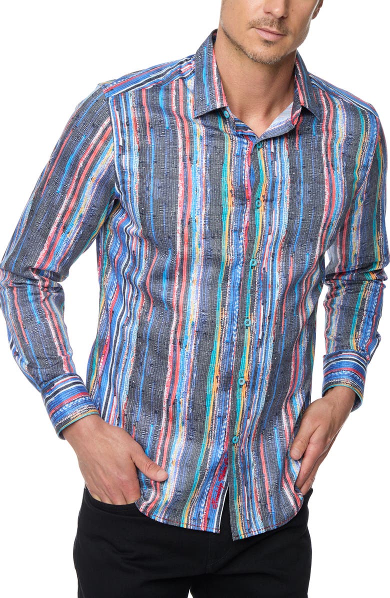 Robert Graham Baja Stripe Classic Fit Stretch Button-Up Shirt, Main, color, 
