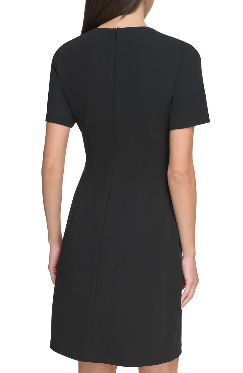 DKNY Short Sleeve Pleated Crepe A-Line Dress, Alternate, color, Black