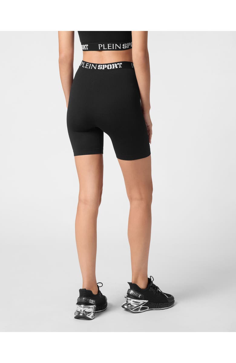 PLEIN SPORT Rib Seamless Biker Shorts Logo Women, Alternate, color, Black