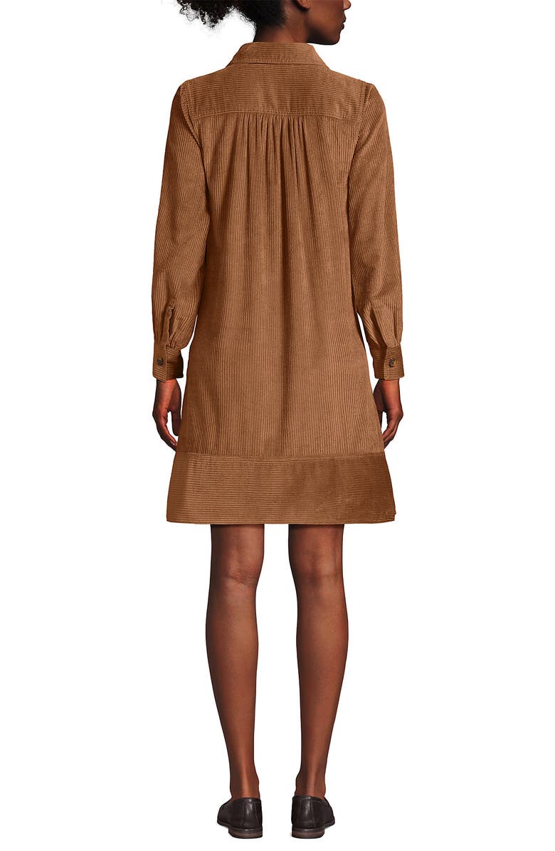 Lands' End Wide Wale Cord Popover Long Sleeve Shirt Dress, Alternate, color, Maple Toffee