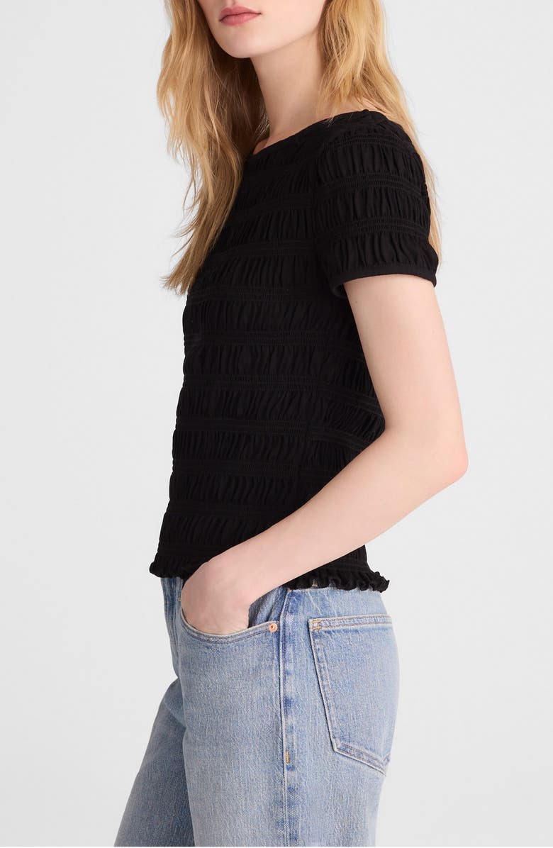Madewell Smocked Short Sleeve Top, Alternate, color, Jet Black