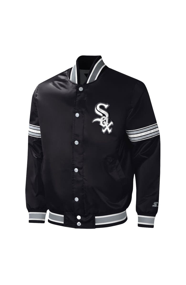 STARTER Men's Starter Black Chicago White Sox Midfield Satin Full-Snap Varsity Jacket, Alternate, color, 