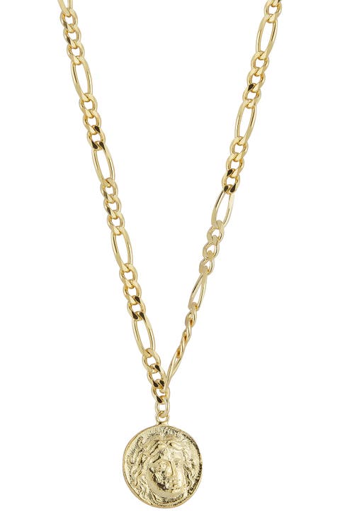 14K Gold Plated Sterling Silver Coin Pendant Necklace