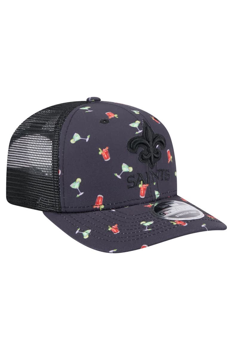 Men's New Era  Navy/Black New Orleans Saints Adventure Drinks Pattern 9SEVENTY Stretch-Snap Hat, Alternate, color, Navy