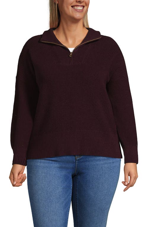 Lands' End Plus Size Drifter Floatback Jacquard Quarter Zip Sweater In Burgundy