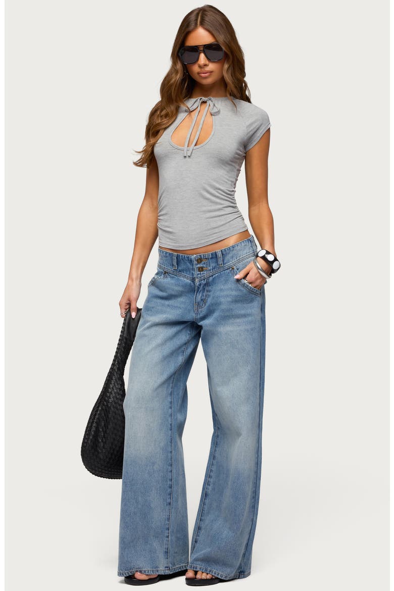 Karlah Keyhole Cutout Crop Top, Alternate, color, GRAY-MELANGE