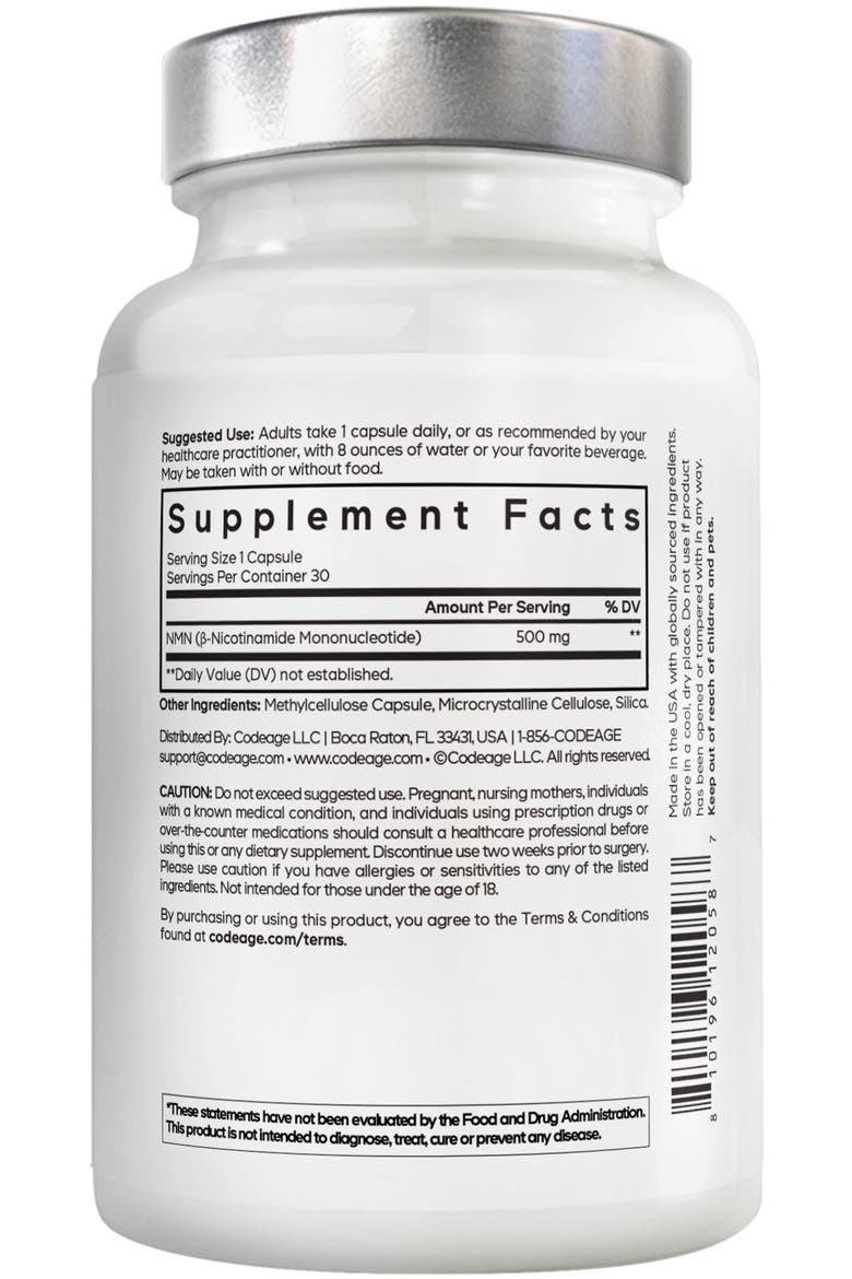 Amen NMN 500mg Nicotinamide Mononucleotide, NAD+ Precursor, Alternate, color, White