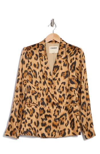 L Agence L'agence Colin Double Breasted Blazer In Brown Multi Sahara Leopard