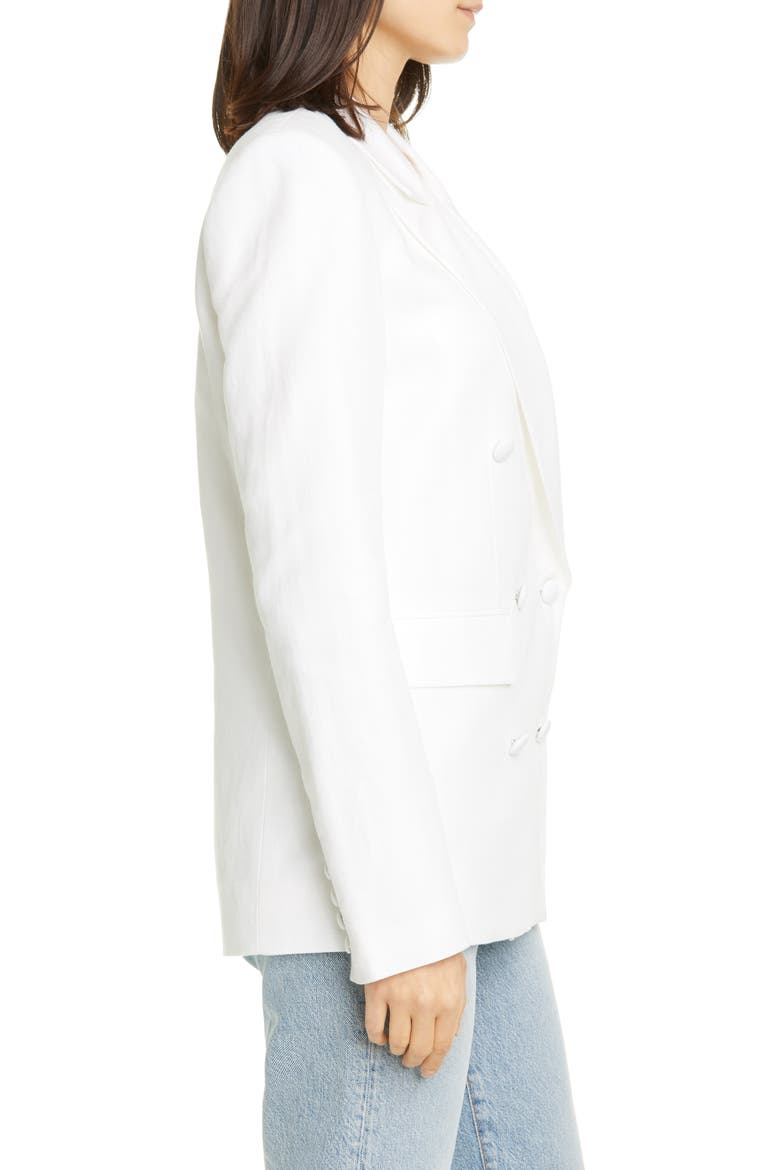 Clark Oversize Double Breasted Cotton & Linen Blazer, Alternate, color, WHITE