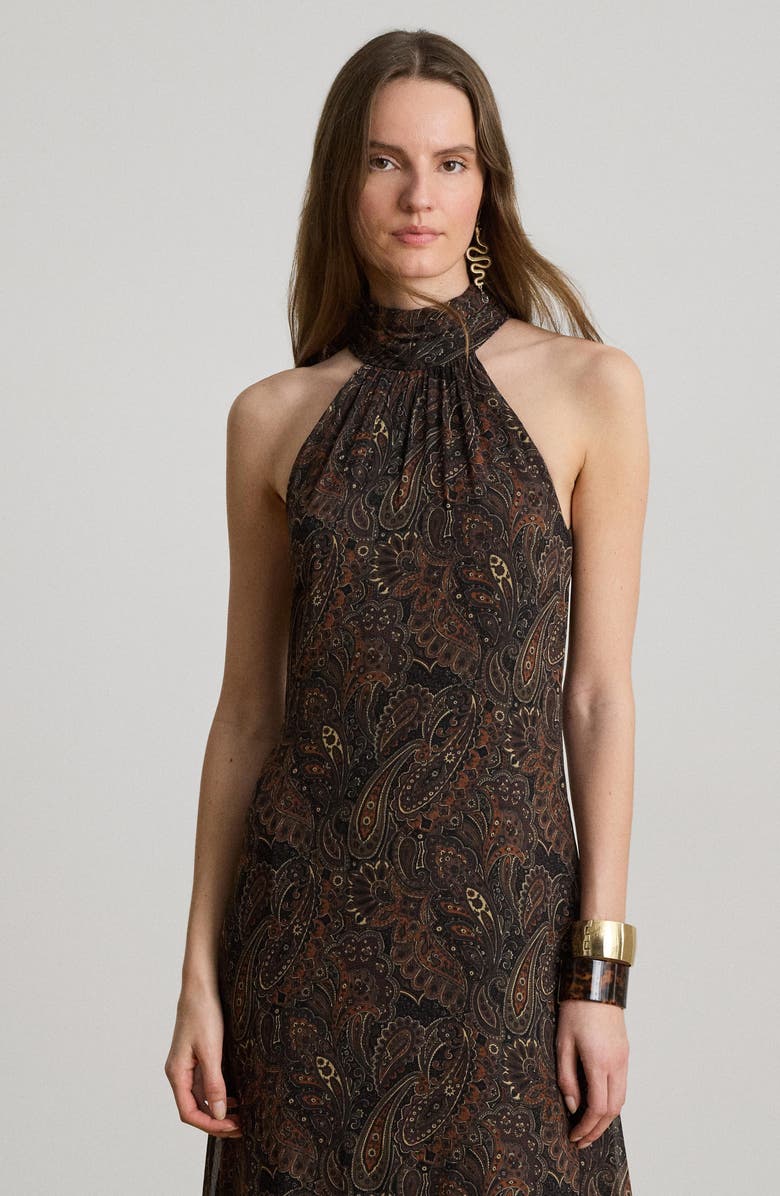 Lauren Ralph Lauren Paisley Crinkle Georgette Cocktail Dress, Alternate, color, Black/ Multi