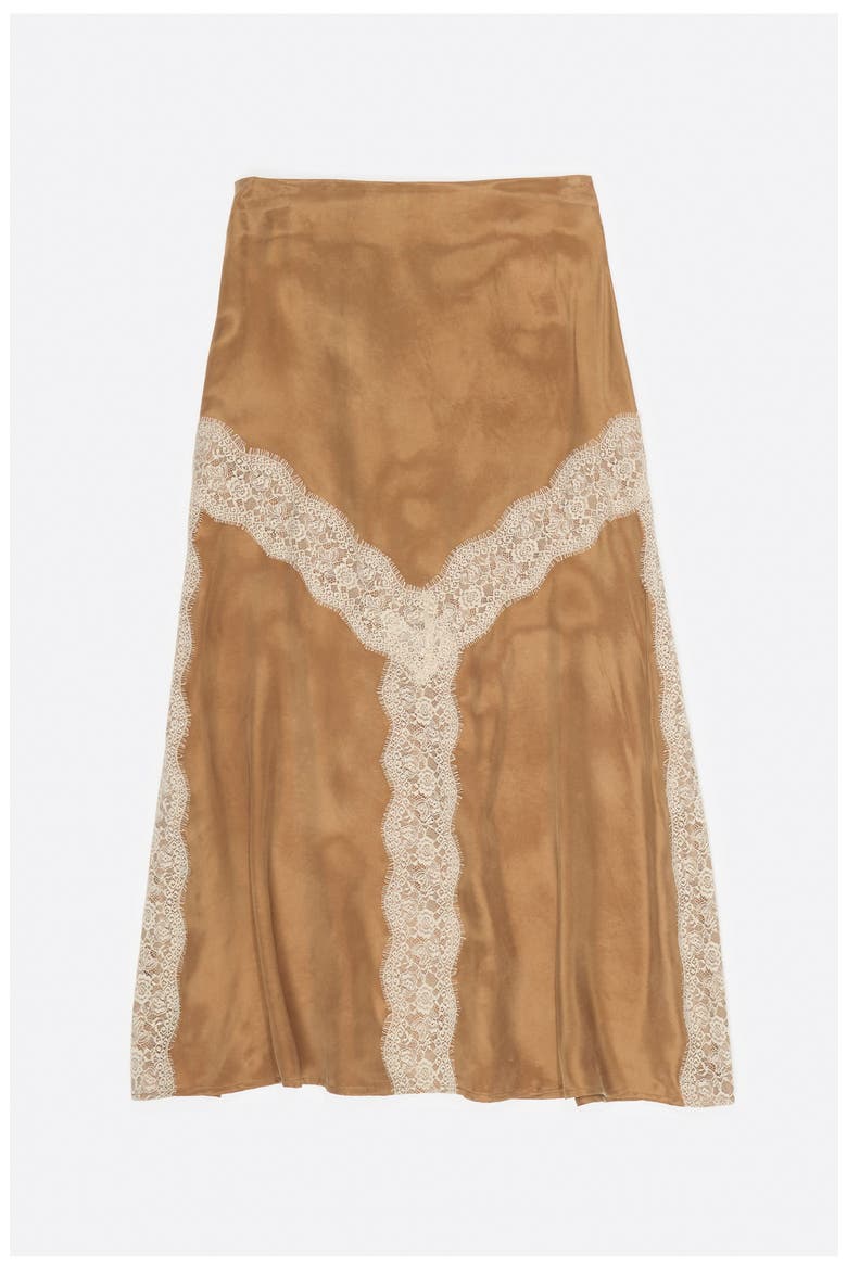 Lace-detailed flared skirt, Alternate, color, TOFFEE
