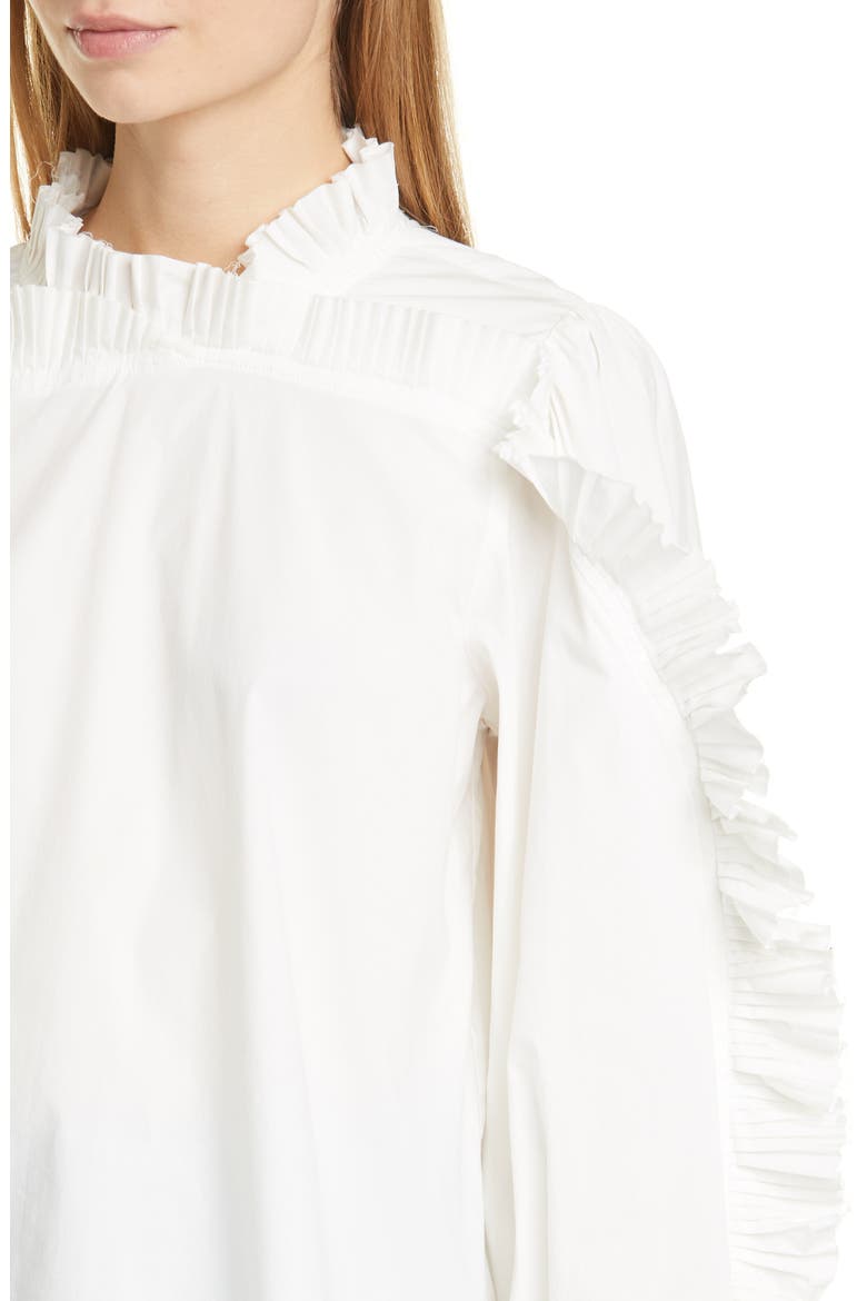 Tabitha Ruffle Balloon Sleeve Stretch Cotton Blouse, Alternate, color, WHITE