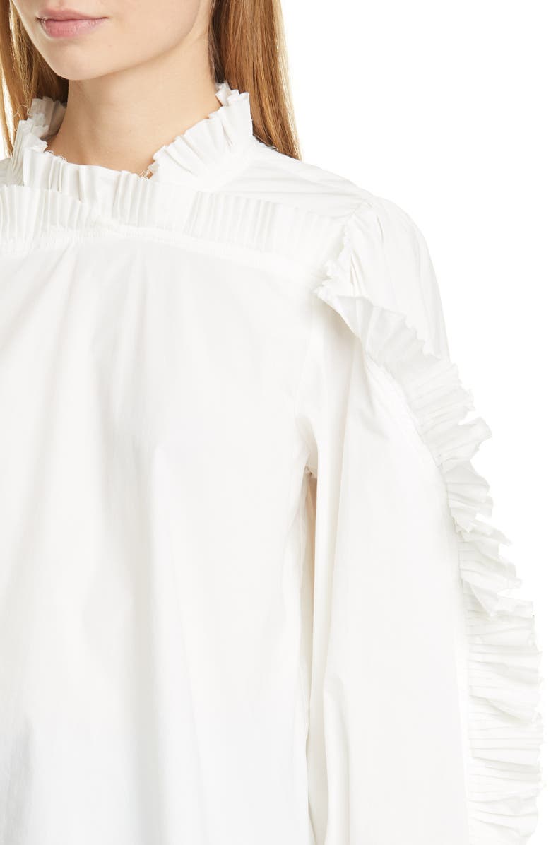 Sea Tabitha Ruffle Balloon Sleeve Stretch Cotton Blouse, Alternate, color, 