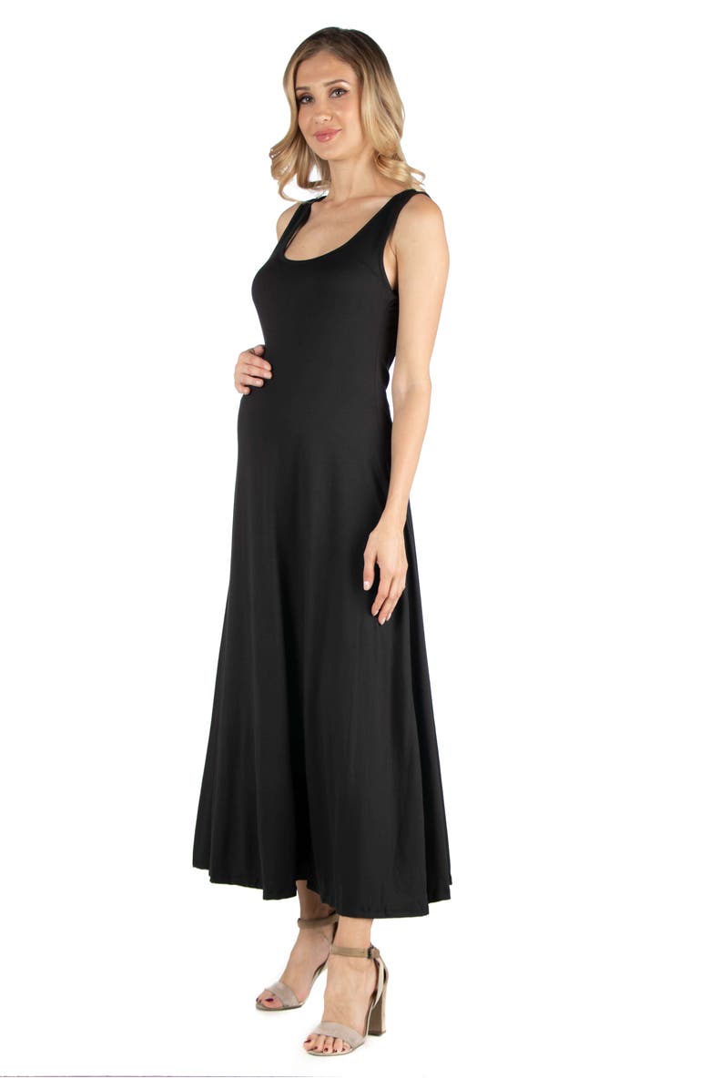 24seven Comfort Apparel Maternity Slim fit A-Line Sleeveless Maxi Dress, Alternate, color, Black