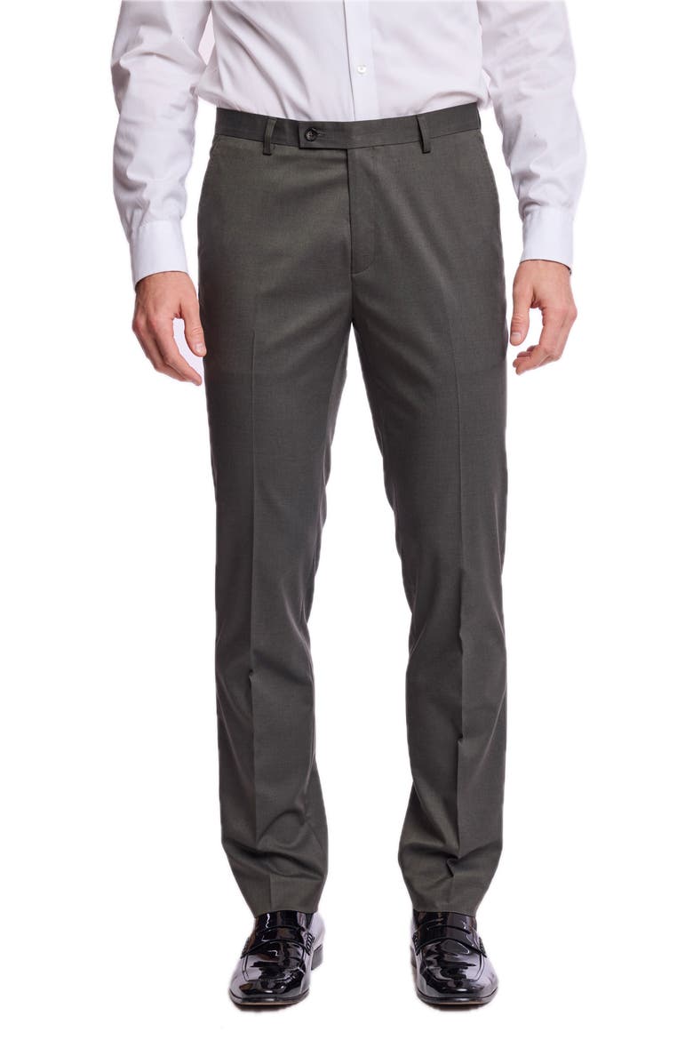 Downing Mid Rise Slim Fit Dress Pants, Main, color, DARK OLIVE GREEN
