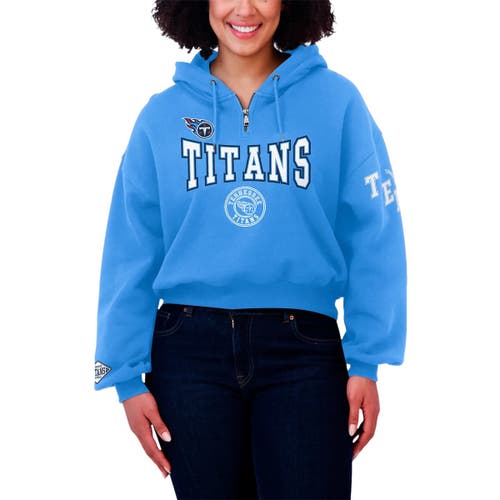 Wear By Erin Andrews Light Blue Tennessee Titans Patch Quarter-zip Pullover Hoodie In Blue