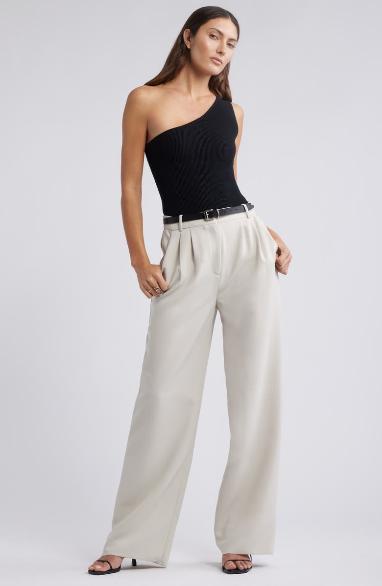 Open Edit Luxe Sculpt Rib One-Shoulder Top, Alternate, color, Black